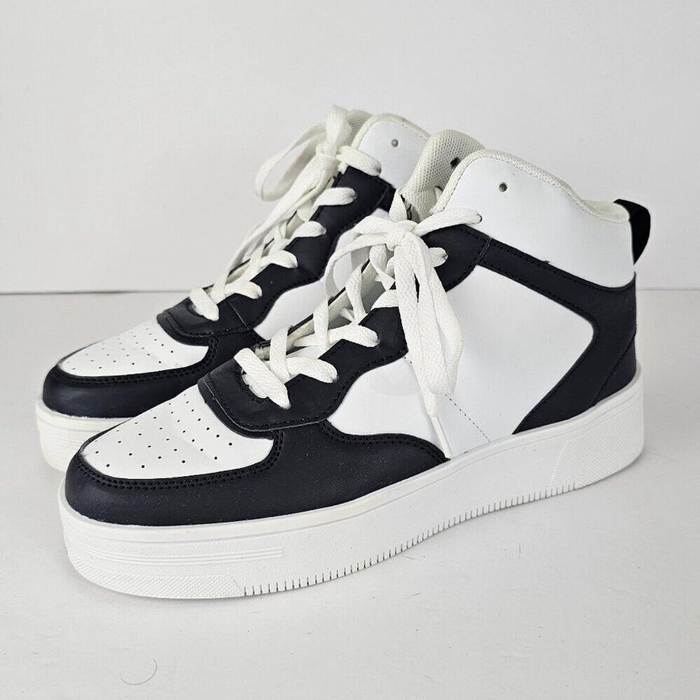 Berness Rylee05 Women's Black & White Platforn Lace Up High Top Sneakers Size 9